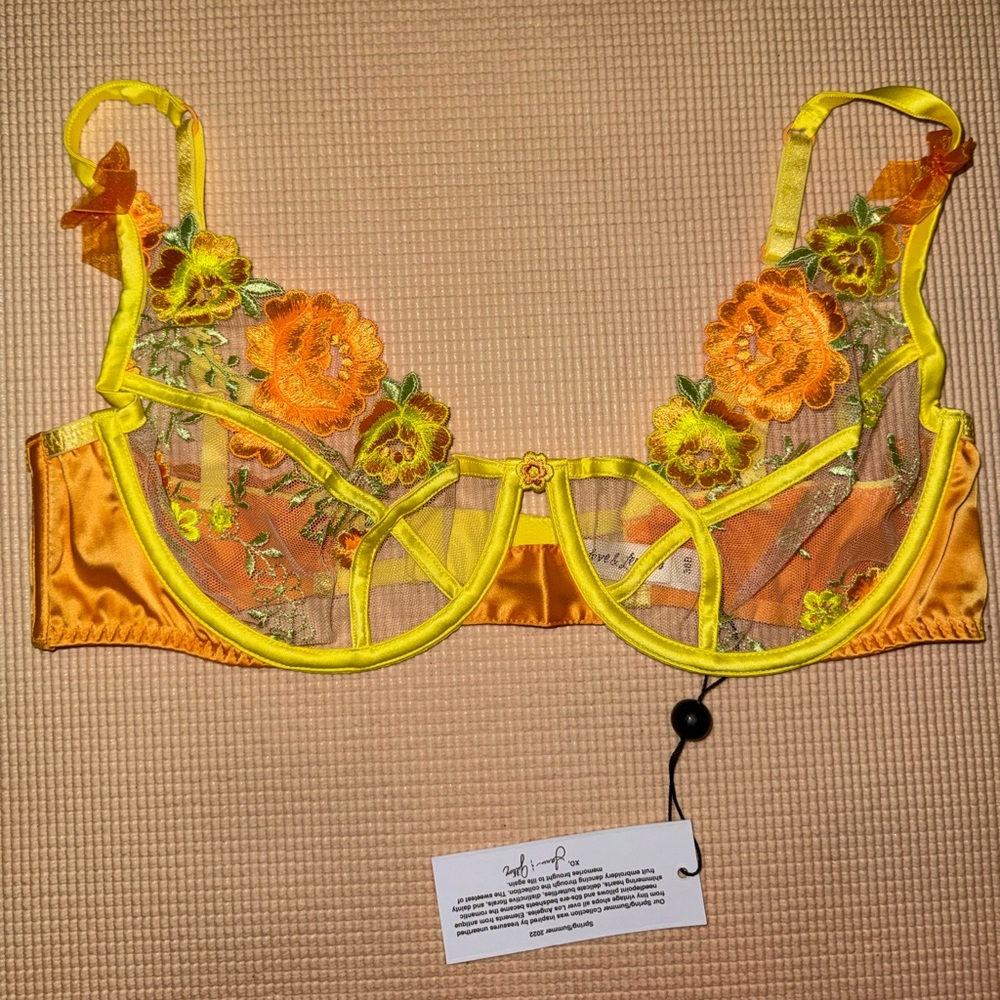 For love and lemons yellow and orange mesh lingerie bra 38b new with tag